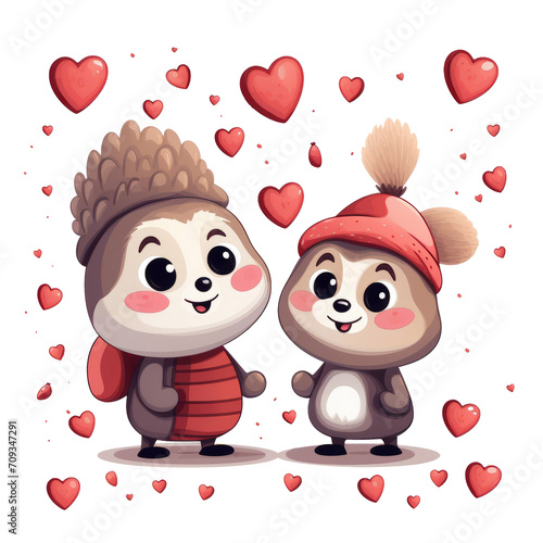 Generative AI image of love concept cartoon figures, valentines day