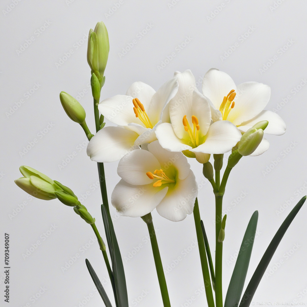 Elegant freesia blooms on white background Elegant freesia blooms on white background