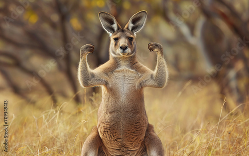 Kangaroo flexing muscle. Generative AI photo