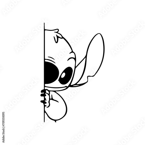 Stitch Designs, silhouette cute cartoon character, black and white, coloring pages