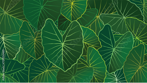 Tropical Green Leaves Background Vector Design
