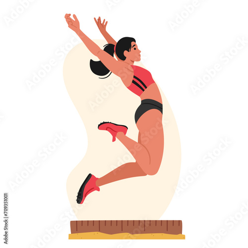 Dynamic Long Jump Female Athlete Combines Explosive Speed And Precise Technique To Soar Through The Air