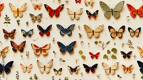 Assorted Butterfly Specimens on Parchment Background
