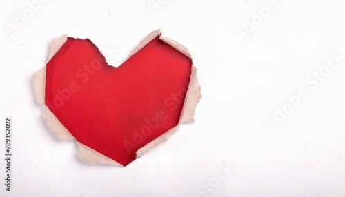red valentine heart shape torn paper card white background copy space photo
