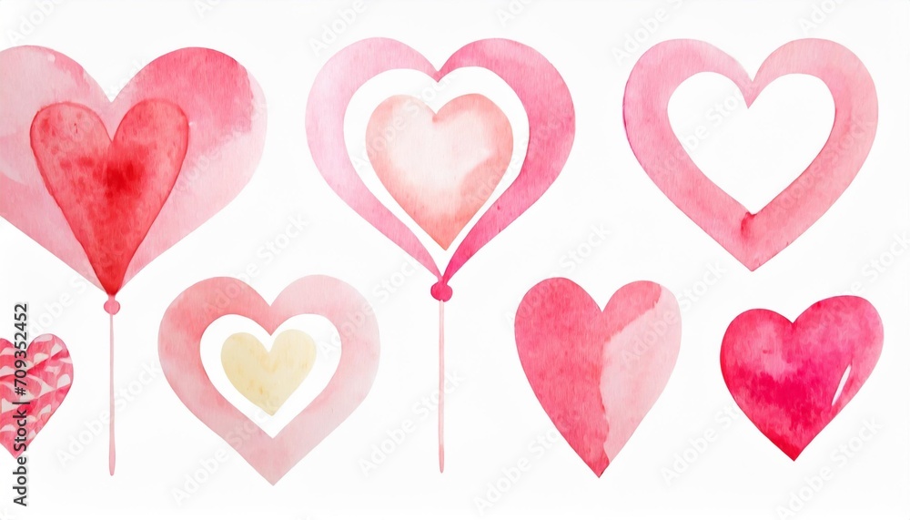 Watercolor pink heart set of 6