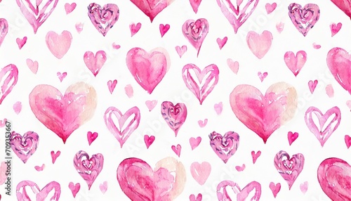 seamless pattern with watercolor heart on white background
