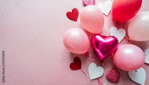 banner valentine day background pink color balloon with copy space style illustration layered paper generation