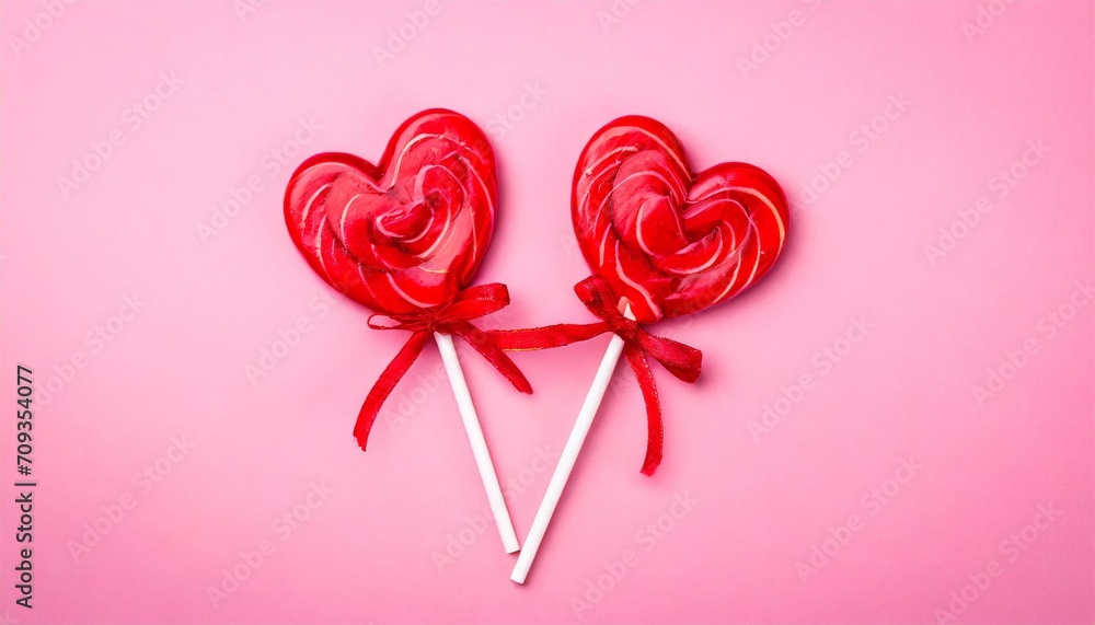 two red heart lollipop pattern on pink background