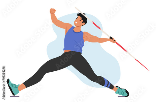 Javelin Thrower Athlete Male Character Exhibit Precision And Strength, Launching Slender Spear-like Javelin With Finesse