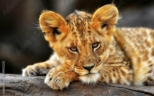 Lion cub lying sleepy