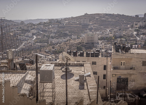 The panorama of Bethlehem city residenital areas at Palestinian territories of West Bank, Palestine. photo