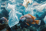 Group of Fish Swimming Around Plastic Bags