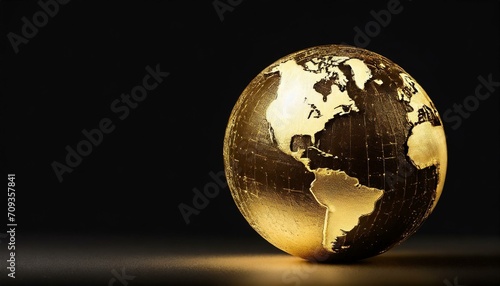 golden earth ball in front of universe, black background