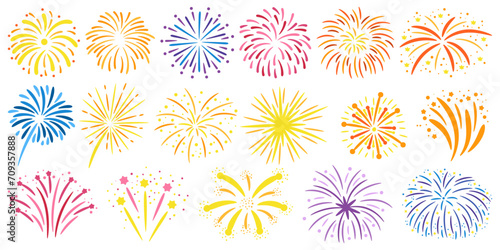 Fireworks Elements Collection. Vibrant Burst Of Color And Light, Exploding In Dazzling Display. Perfect For Celebrations