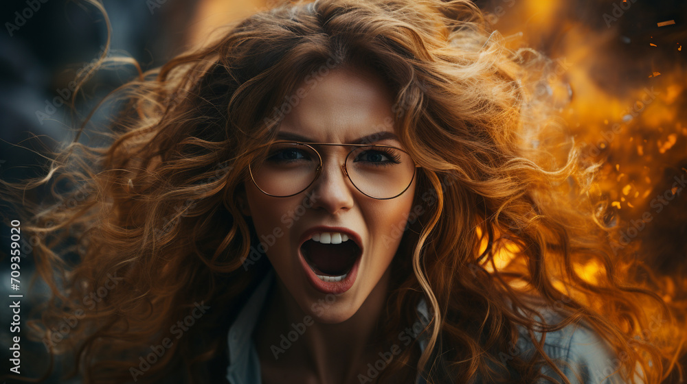 The girl screaming in anger։ Anguished Girl Expressing Anger