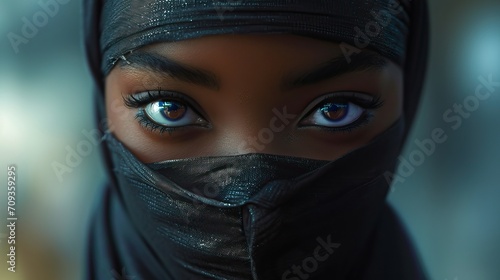 Mystical Elegance: Empowered Black Woman in Ninja Attire