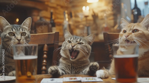 Restaurant background cats angry during dinner. Created using generative AI.