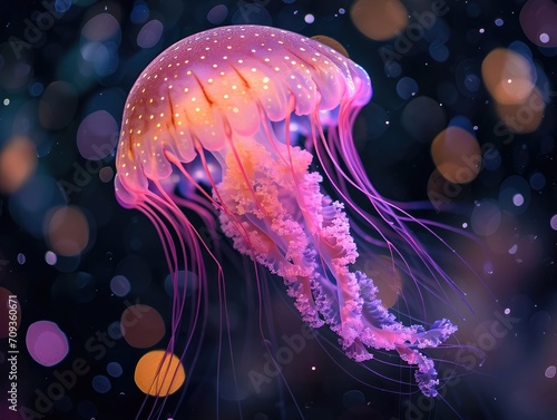 Bioluminescent Jelly fish In the Ocean, Marine Life  photo