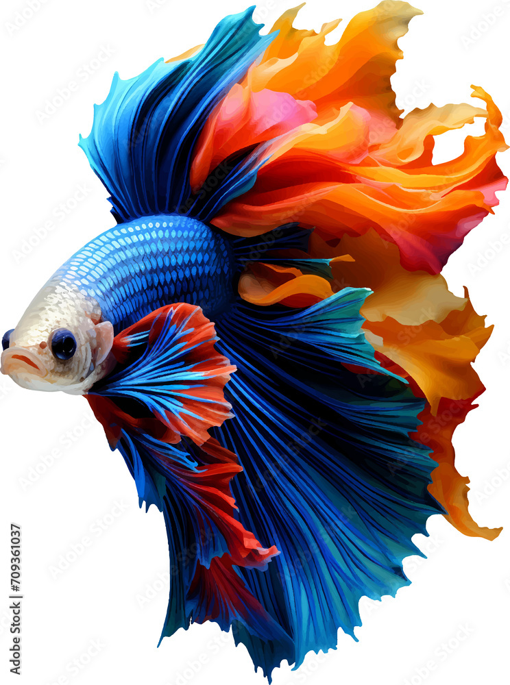 Obraz premium Colorful bushy tailed betta fish on transparent background