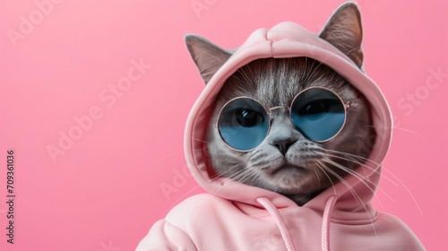 Cat in hip hop style at pink background