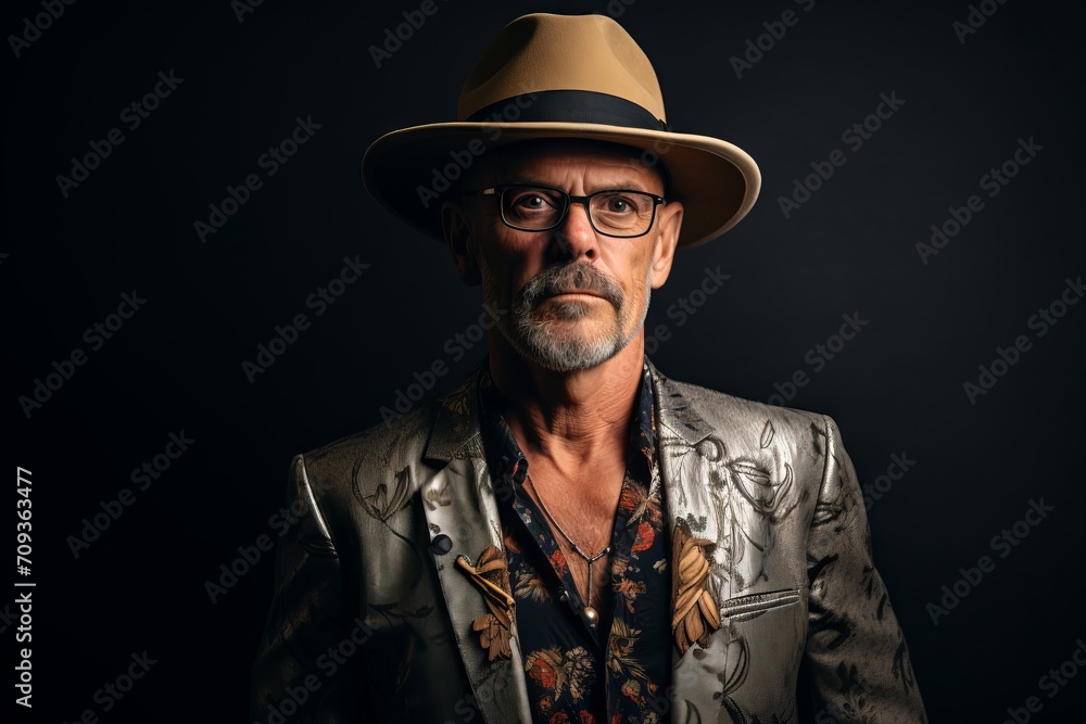 Portrait of a senior man wearing hat and glasses on black background. Portrait of a senior man wearing hat and glasses on black background.