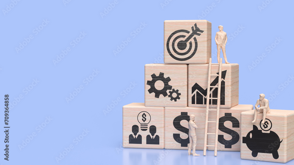 The icon on wood cube for Business concept 3d rendering. The icon on wood cube for Business concept 3d rendering.
