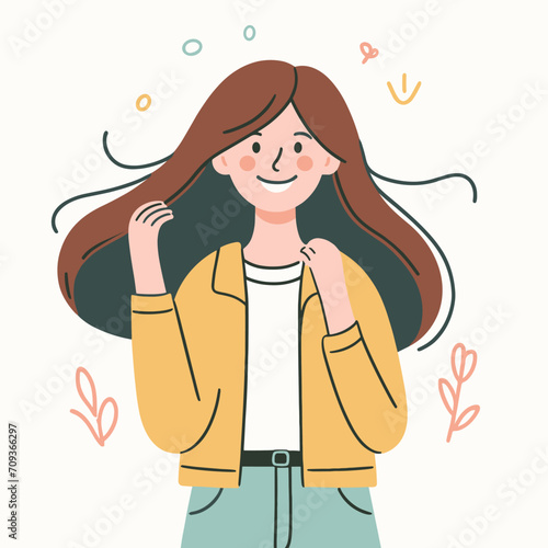 cute happy young woman doodle style illustration