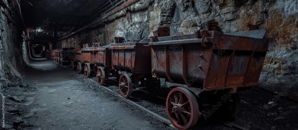 Coal mine carts, formerly utilized in a closed French mine post-1951, Communay. Coal mine carts, formerly utilized in a closed French mine post-1951, Communay.