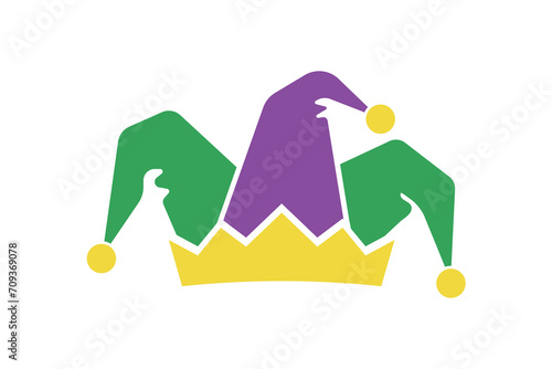 mardi gras symbol, jester hat icon for poster, greeting card, party invitation, banner or flyer, vector design element