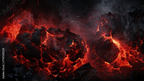 Captivating lava wallpaper: fiery beauty and volcanic landscapes in breathtaking visuals. Earth's core, hot lava flow, volcanic activity, nature's fiery display. © Alla