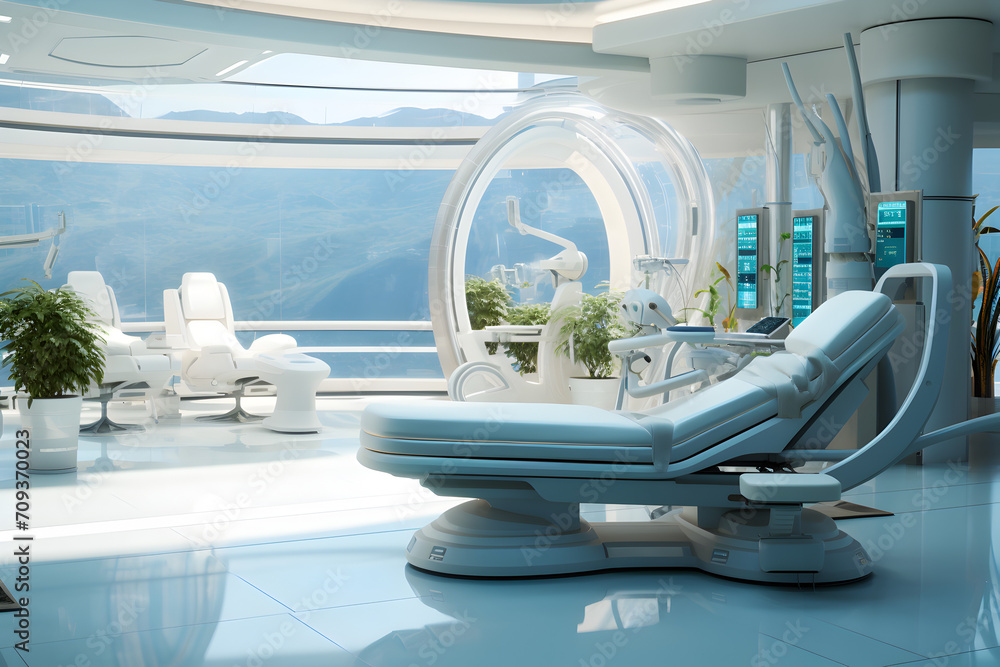 Futuristic medical facility, advanced healthcare center, modern