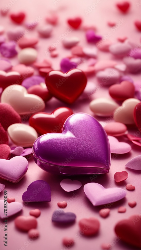 Valentines background. Purple Heart Surrounded by Hearts - Love-themed Gift for Your Loved Ones Valentines background. Purple Heart Surrounded by Hearts - Love-themed Gift for Your Loved Ones