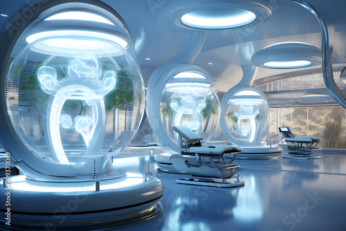 Futuristic medical facility, advanced healthcare center, modern hospital design, hospital in 2100, future hospitals, sci-fi hospital design  © iprompt