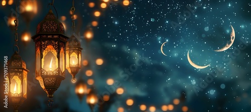Nabis-inspired Ramadan Nights - Animated GIF Wallpaper with Traditional Lanterns, Moon, and Calligraphy photo