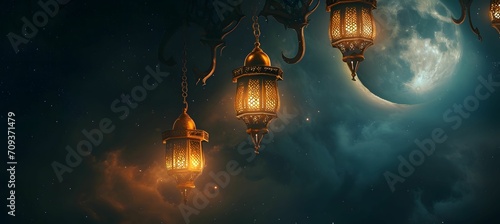 Nabis-inspired Ramadan Nights - Animated GIF Wallpaper with Traditional Lanterns, Moon, and Calligraphy