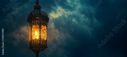 Radiant Ramadan Nights - Lanterns Illuminating a Blue Sky Background at Night photo