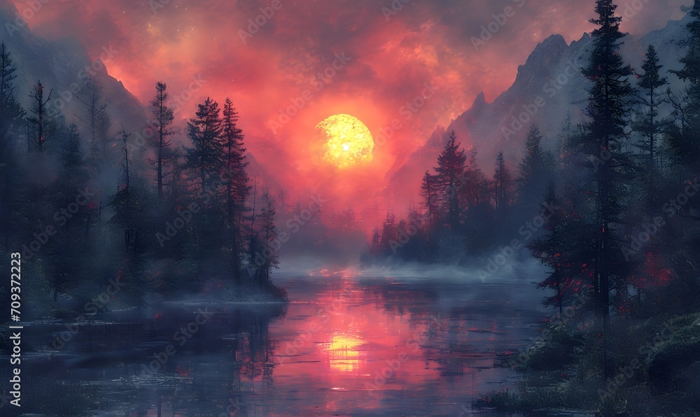 Naklejka premium Design surreal backdrops that transport viewers to otherworldly landscapes