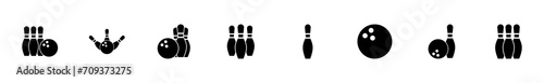 Bowling icon set. bowling ball and pin icon. bowling pins