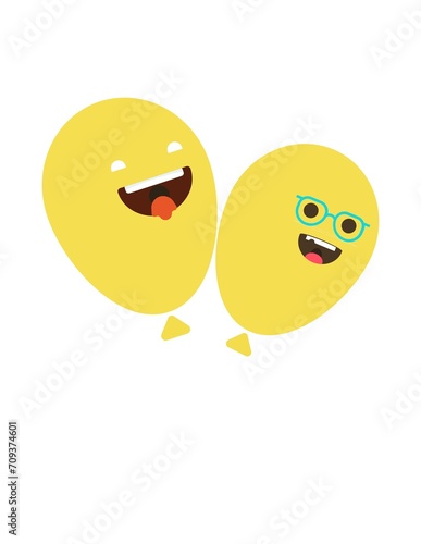 Cartoon Balloons with Happy Faces on Isolated Background