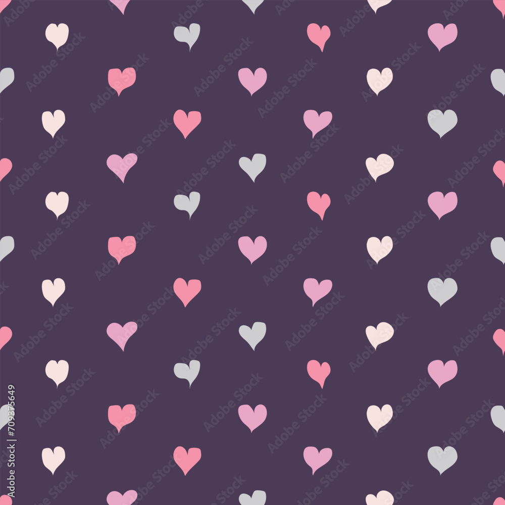 Seamless pattern with hearts on a dark background. Cute design for fabric, wrapping, wallpaper for Valentine's Day.