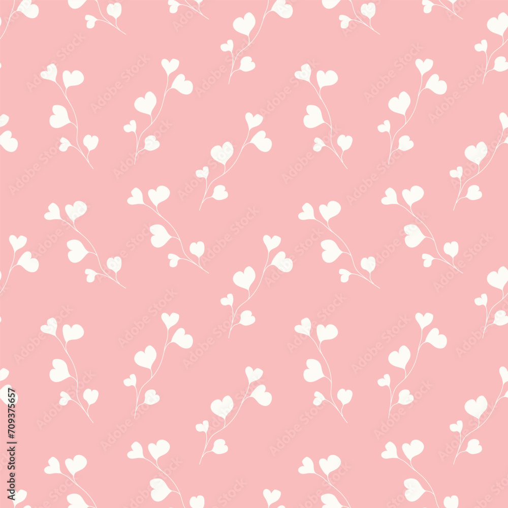 Seamless pattern with twigs with hearts in soft pink color. Design for scrapbooking, cards, paper goods, background, wallpaper, wrapping, fabric and more. Vector illustration Seamless pattern with twigs with hearts in soft pink color. Design for scrapbooking, cards, paper goods, background, wallpaper, wrapping, fabric and more. Vector illustration