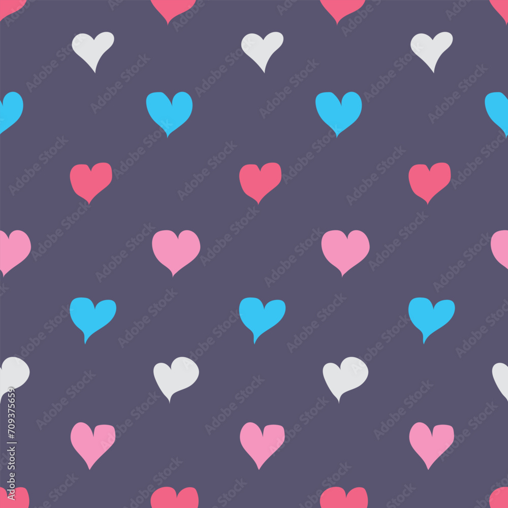 Seamless pattern with hearts on a dark background. Design for scrapbooking, cards, paper goods, background, wallpaper, wrapping, fabric and more. Vector illustration