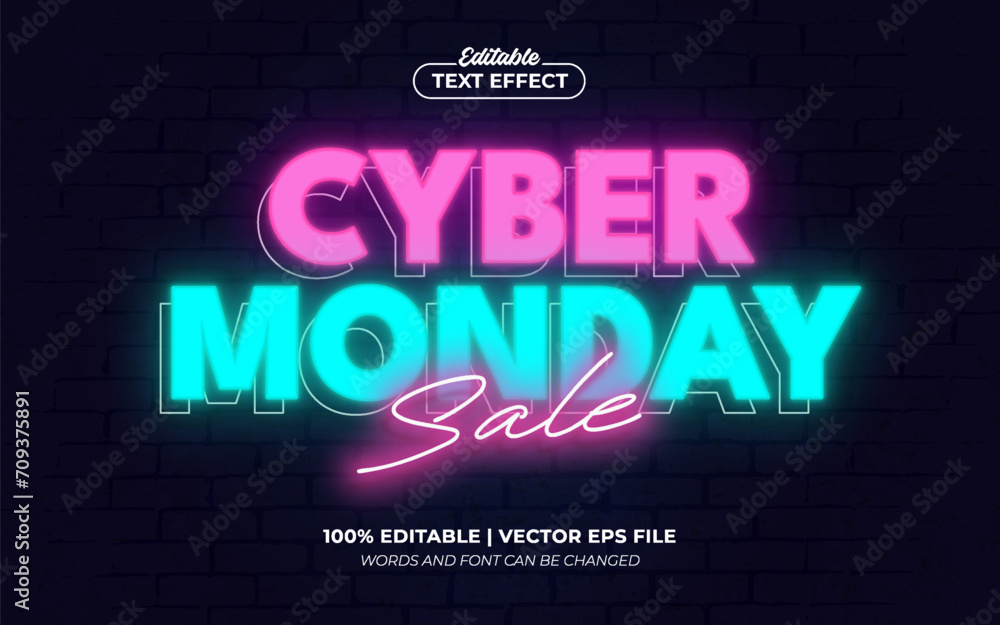 Cyber Monday Sale Neon Glow Editable Text Effect Style Premium Vector