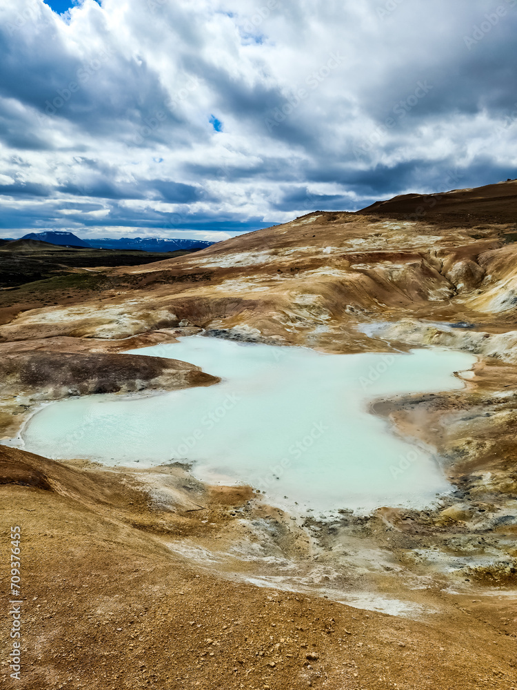 Steaming hot springs on the volcanic sulphur fields of Iceland.