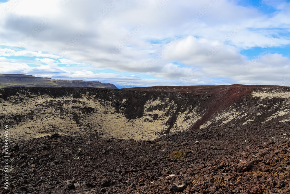 View of the lava fields of a past volcanic eruption in Iceland.