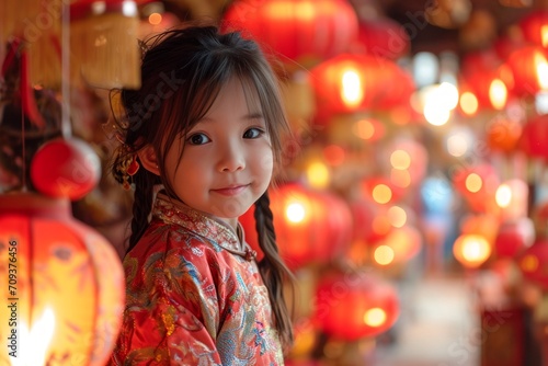 Asian girl dressed in traditional Chinese New Year outfit