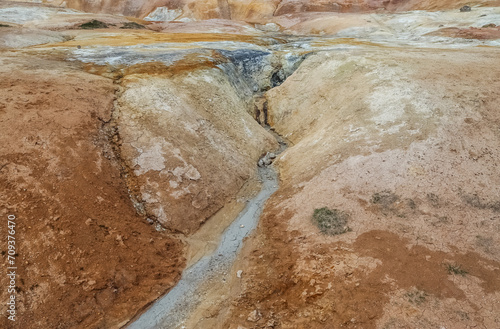 Steaming hot springs on the volcanic sulphur fields of Iceland.