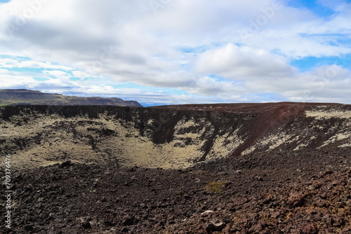 View of the lava fields of a past volcanic eruption in Iceland.