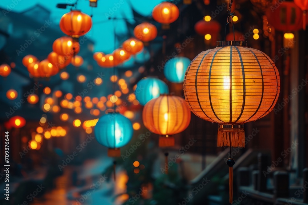 Fototapeta premium Oriental lanterns on the Chinese temple