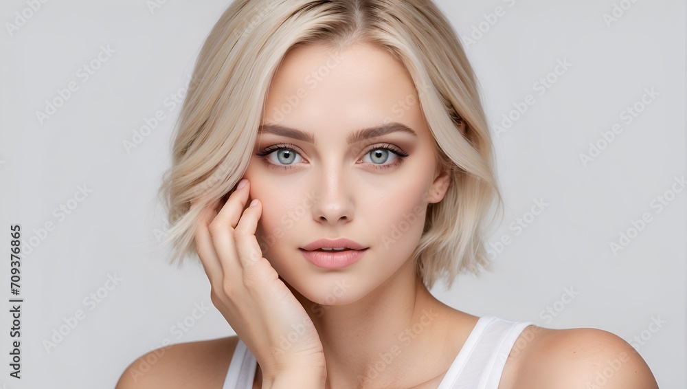 beautiful woman with flawless skin standing on an isolated background, skin care, facial, plastic surgery, advertising face, woman portrait beautiful woman with flawless skin standing on an isolated background, skin care, facial, plastic surgery, advertising face, woman portrait